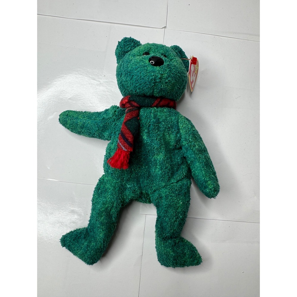 Ty Beanie Babies Wallace the Bear Green Plush with Plaid Scarf‎ 1999 NWT
